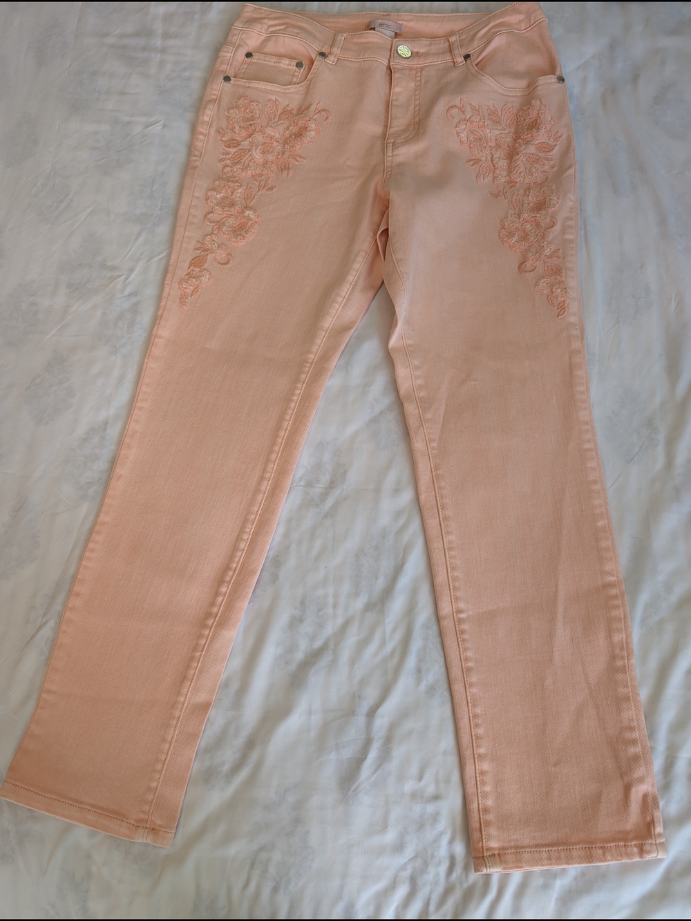 Women’s Peach Embroidered Straight Leg Jeans Vintage Y2K